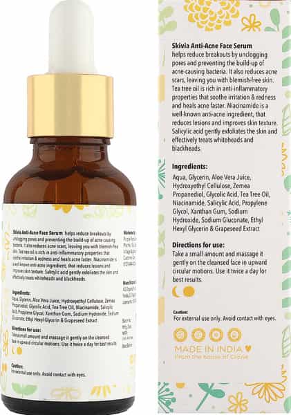 Skivia Anti-Acne Face Serum With Niacinamide & Tea Tree Oil - 30Ml|Combats Acne