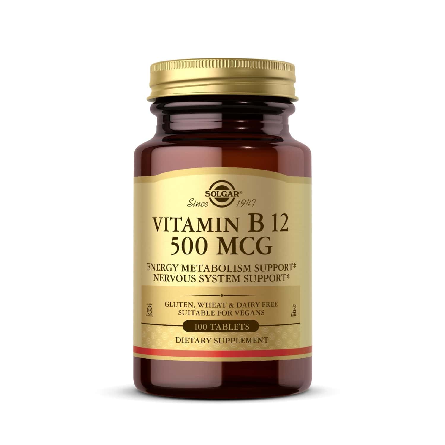 Solgar Vitamin B12 500 Mcg - 100 Tablets - Vegan | Gluten Free | Dairy Free | Kosher - 100 Servings