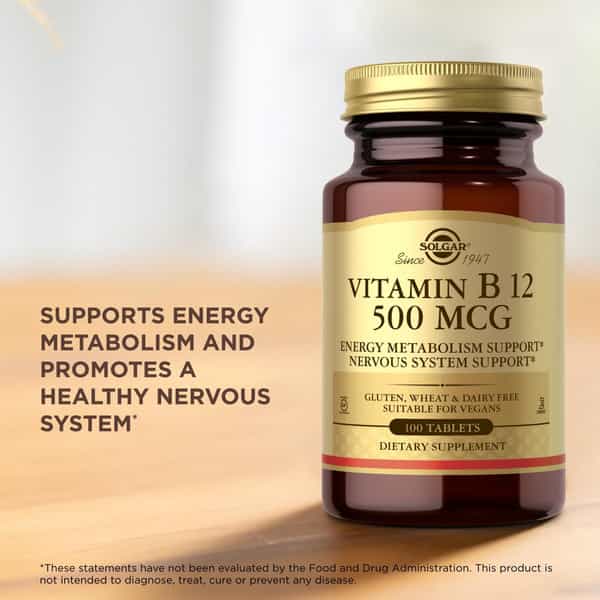 Solgar Vitamin B12 500 Mcg - 100 Tablets - Vegan | Gluten Free | Dairy Free | Kosher - 100 Servings