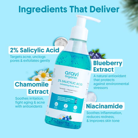 Aravi Organic 2% Salicylic Acid Body Wash With Niacinamide & Blueberry - 300ml