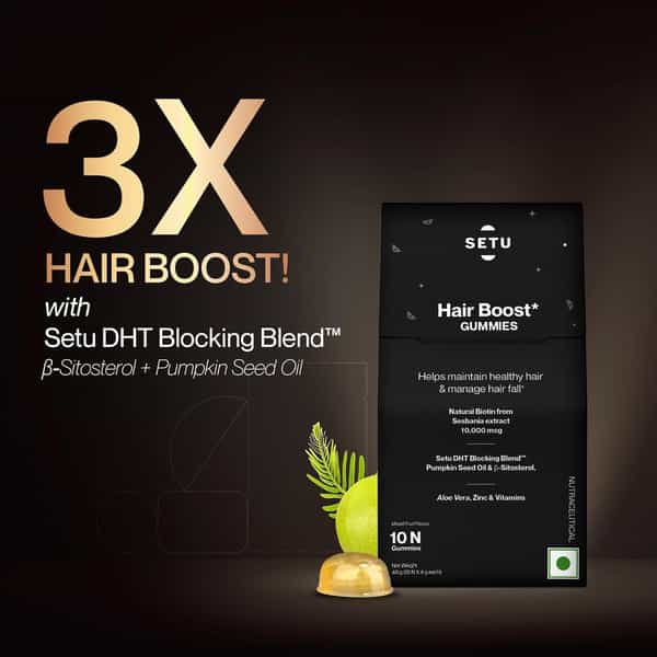 Setu Biotin Hair Boost Gummies For Men & Women-10000 Mcg | Mixed Fruit Flavour | 10 Gummies