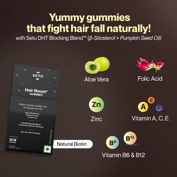 Setu Biotin Hair Boost Gummies For Men & Women-10000 Mcg | Mixed Fruit Flavour | 10 Gummies
