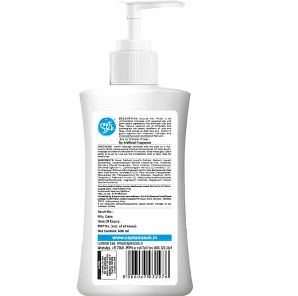 Captain Zack Excuse Me Fleas Tick & Flea Repellent Dog Shampoo Prevents Skin Irritation 500Ml
