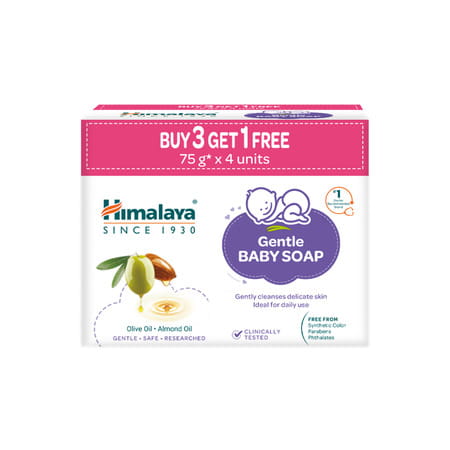 Himalaya Gentle Baby Soap|100% Natural Almond & Olive Oil |No Post Bath Dryness Buy 3 Get 1 Free 75g