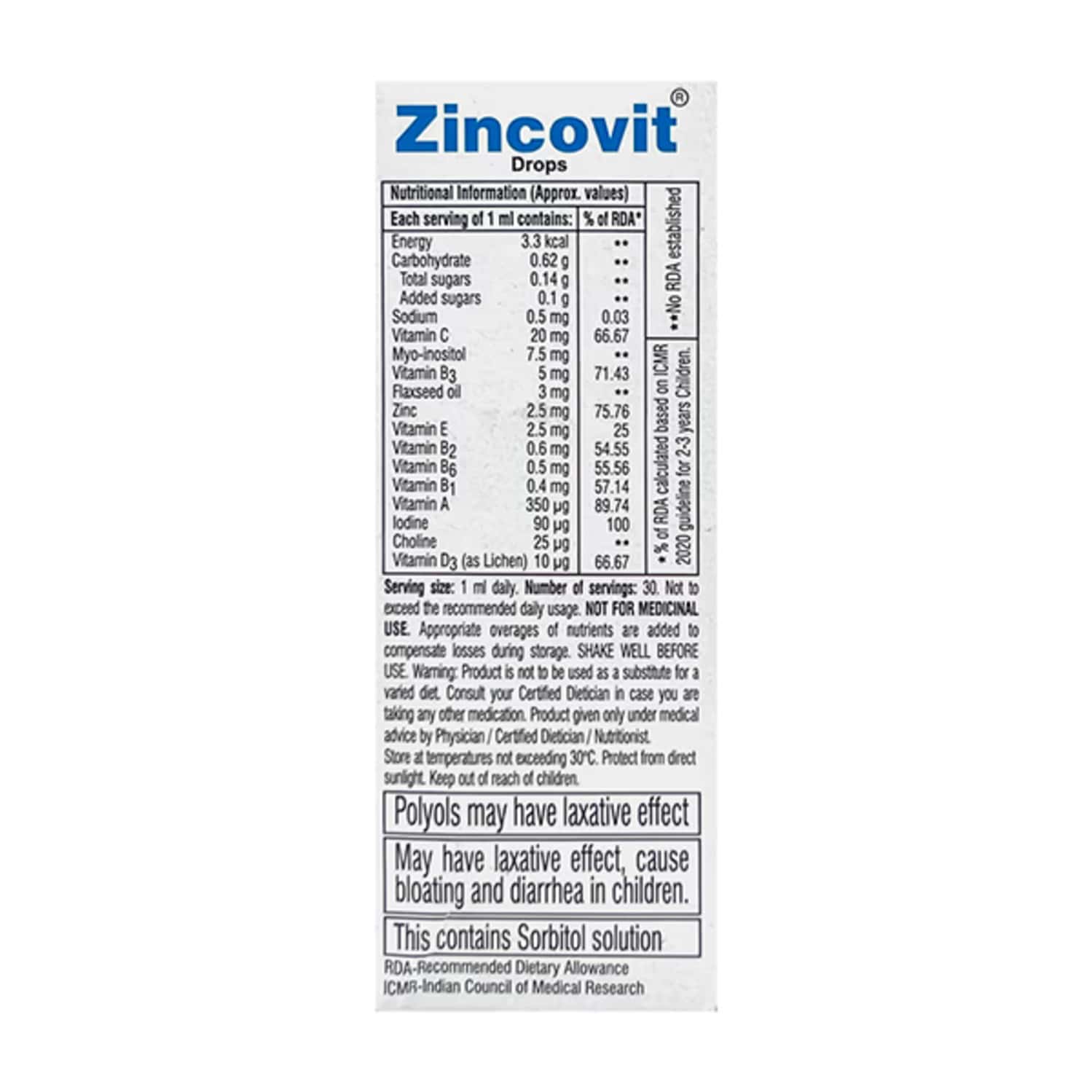 ZINCOVIT BOTTLE OF 30ML DROPS