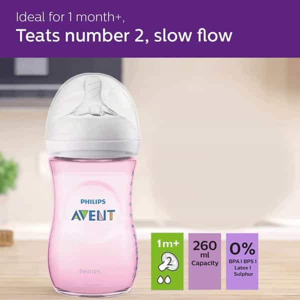 Philips Avent Natural 2. 0 Pink Feeding Bottle 260Ml Scf034/10