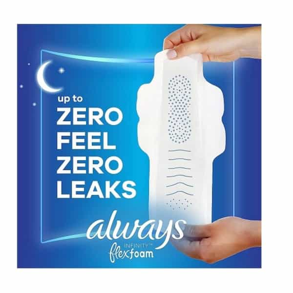 Always Infinity Flexfoam Pads Size 4 Extra Heavy Overnight Absorbency|12 Hours| Wings Unscented| 38N