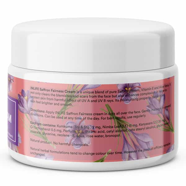 Inlife Saffron Cream For Face | Ayurvedic Herbal Cosmetic | Paraben-Free | For Men & Women 100G