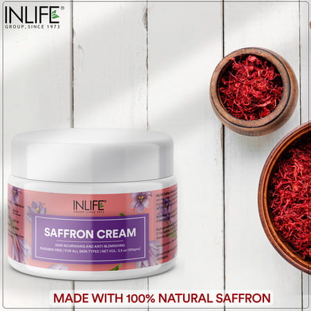 Inlife Saffron Cream For Face | Ayurvedic Herbal Cosmetic | Paraben-Free | For Men & Women 100g