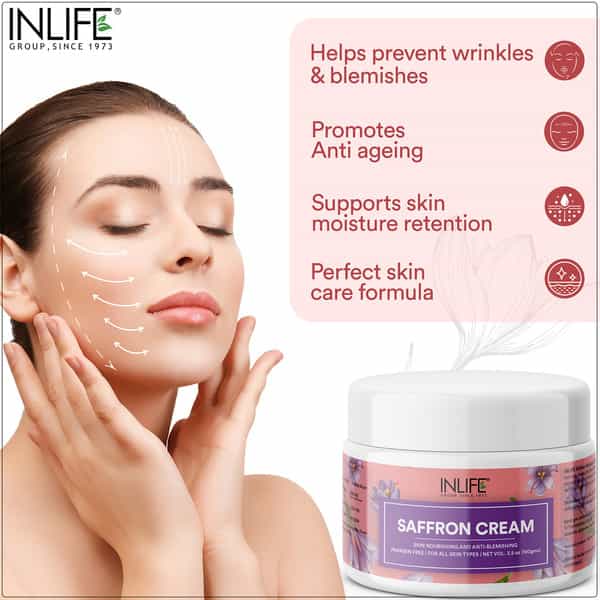 Inlife Saffron Cream For Face | Ayurvedic Herbal Cosmetic | Paraben-Free | For Men & Women 100G