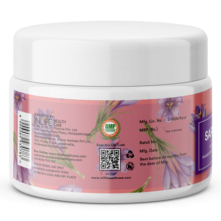 Inlife Saffron Cream For Face | Ayurvedic Herbal Cosmetic | Paraben-Free | For Men & Women 100g