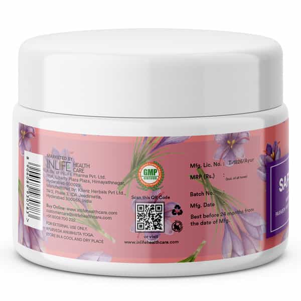 Inlife Saffron Cream For Face | Ayurvedic Herbal Cosmetic | Paraben-Free | For Men & Women 100G
