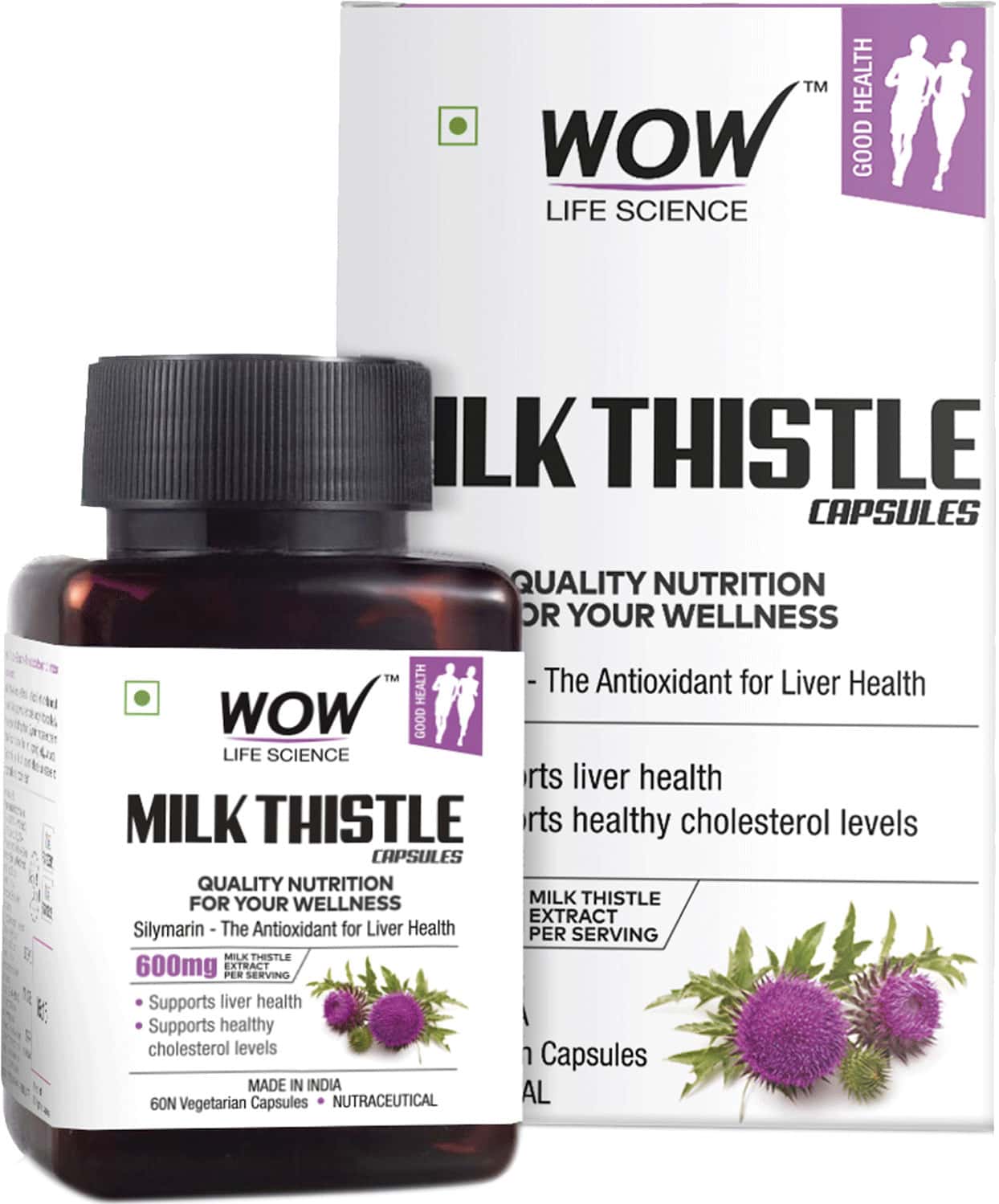 Wow Life Science Milk Thistle Capsules 600 Mg - 60 Vegetarian Capsules