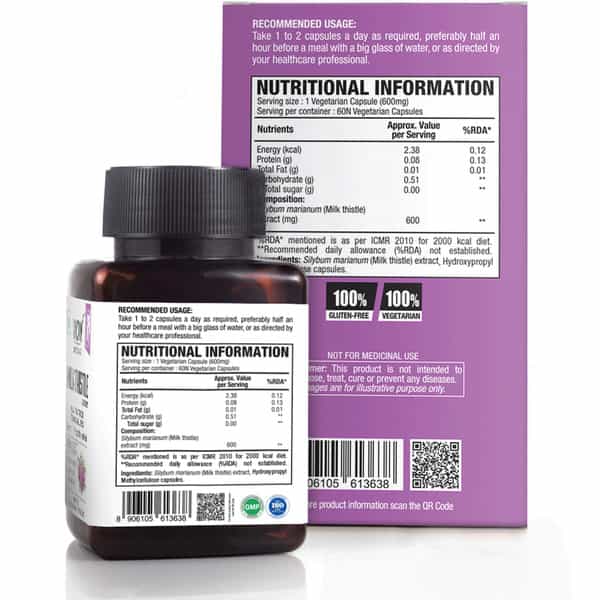 Wow Life Science Milk Thistle Capsules 600 Mg - 60 Vegetarian Capsules