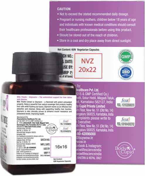 Wow Life Science Milk Thistle Capsules 600 Mg - 60 Vegetarian Capsules