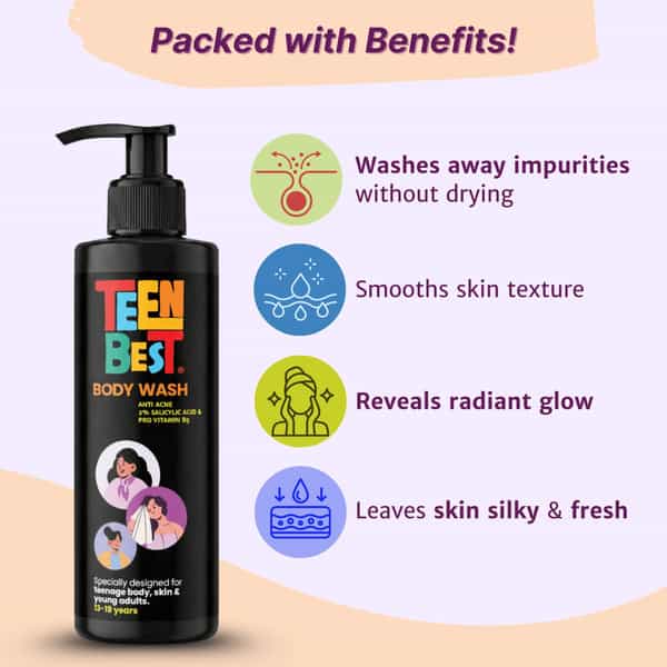 Healthbest Teens Anti Acne Body Wash For Back Acne & Body Pimples Boys & Girls 13 - 19 Years - 200Ml