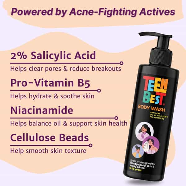 Healthbest Teens Anti Acne Body Wash For Back Acne & Body Pimples Boys & Girls 13 - 19 Years - 200Ml