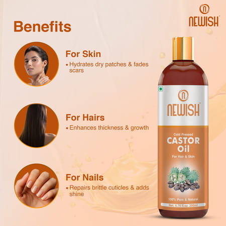 Newish Premium Castor Oil For Hair Growth Skin And Eyebrow | Pure Cold Pressed 200Ml