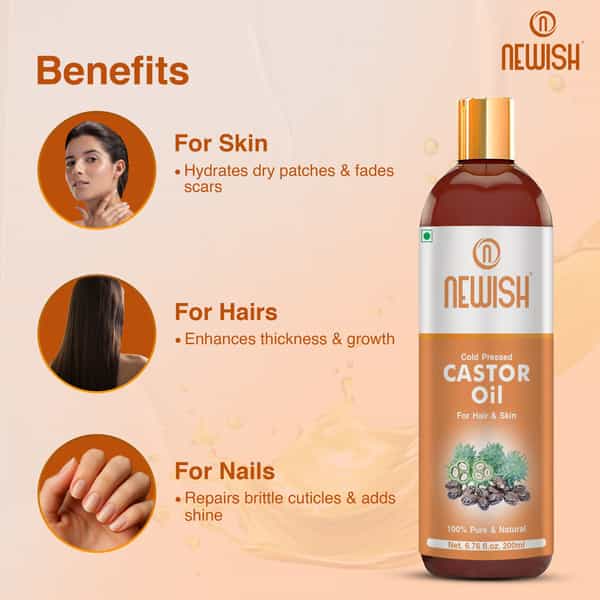 Newish Premium Castor Oil For Hair Growth Skin And Eyebrow | Pure Cold Pressed 200Ml