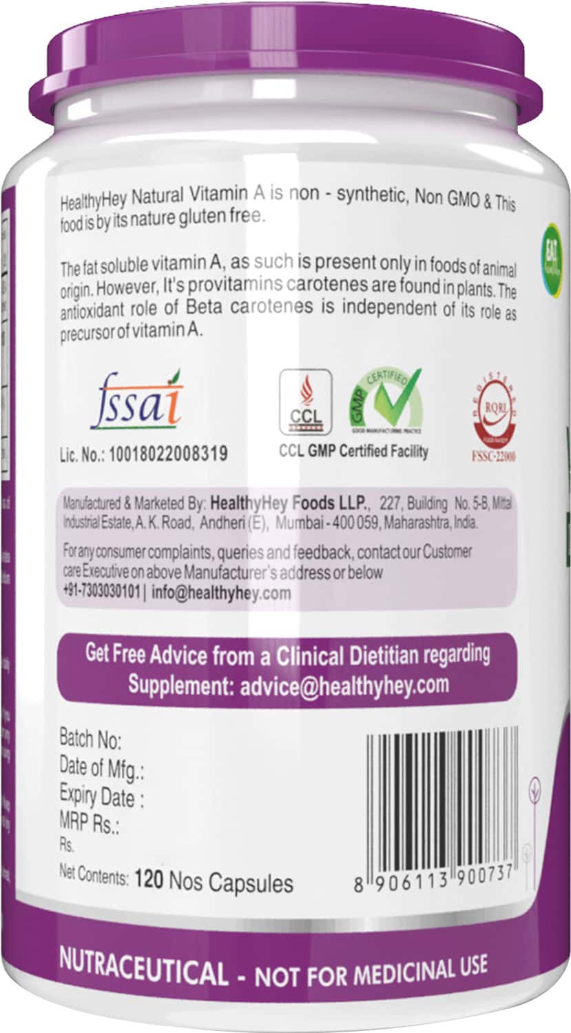 Buy HEALTHYHEY NUTRITION NATURAL VITAMIN A FROM BETA CAROTENE 120 VEG