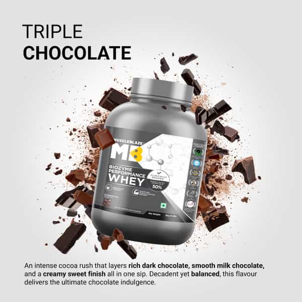 Muscleblaze Biozyme Performance Whey Protein Powder | 25G Protein Per Scoop - Triple Chocolate (2Kg)