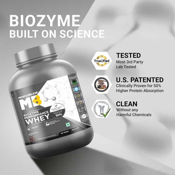 Muscleblaze Biozyme Performance Whey Protein Powder | 25G Protein Per Scoop - Triple Chocolate (2Kg)