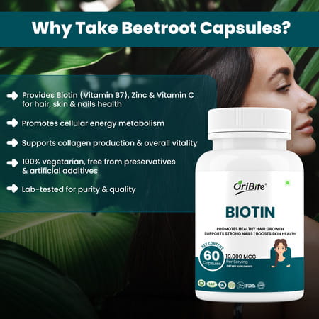 Oribite Biotin 10000mcg Capsules For Hair Growth Support 60 Capsules