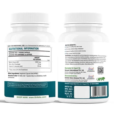 Oribite Biotin 10000mcg Capsules For Hair Growth Support 60 Capsules