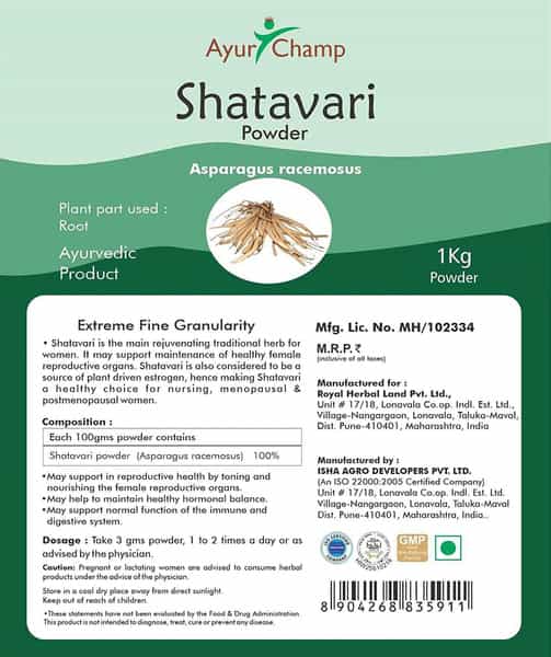 Ayur Champ - Pack Of 4 -Shatavari Root Powder (Asparagus Racemosus) - 1 Kg