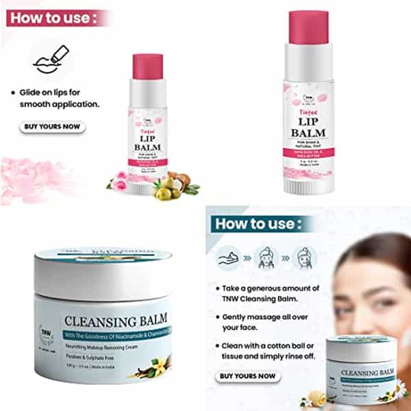 Tnw The Natural Wash Combo (Rose Tinted Lip Balm | Cleansing Balm ) Multipurpose Tinted Lip Balm