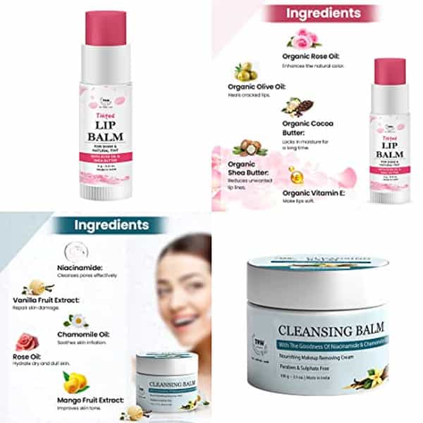 Tnw The Natural Wash Combo (Rose Tinted Lip Balm | Cleansing Balm ) Multipurpose Tinted Lip Balm