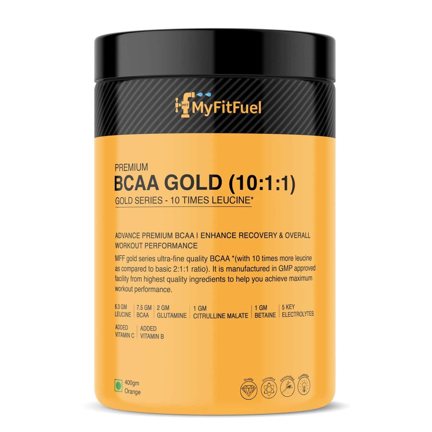 Myfitfuel Premium Bcaa Gold (10:1:1) (10 Times Leucine | Glutamine +6 More) 400g Tangy Orange