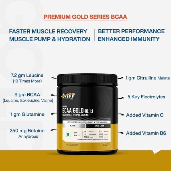 Myfitfuel Premium Bcaa Gold (10:1:1) (10 Times Leucine | Glutamine +6 More) 400G Tangy Orange