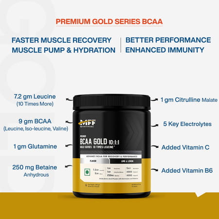 Myfitfuel Premium Bcaa Gold (10:1:1) (10 Times Leucine | Glutamine +6 More) 400g Tangy Orange