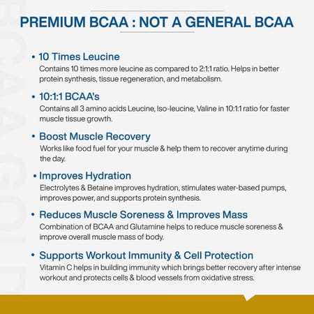 Myfitfuel Premium Bcaa Gold (10:1:1) (10 Times Leucine | Glutamine +6 More) 400g Tangy Orange