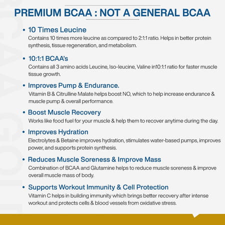 Myfitfuel Premium Bcaa Gold (10:1:1) (10 Times Leucine | Glutamine +6 More) 400g Tangy Orange