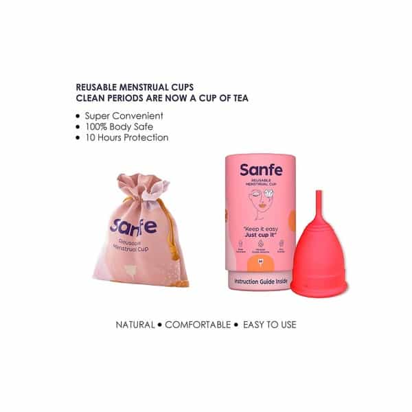 Sanfe Reusable Menstrual Cup With No Rashes Leakage Or Odor - Premium Design Medium Size(Pack Of 2)