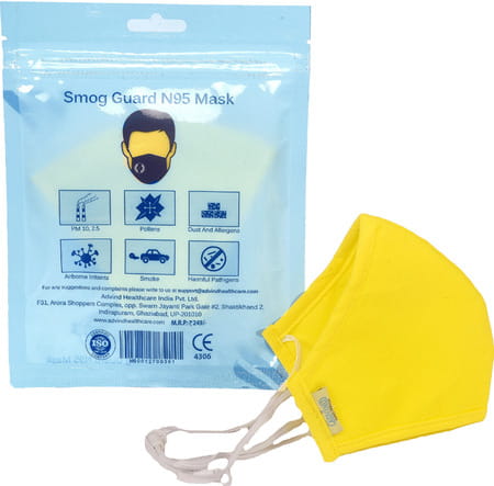 Advind Healthcare Smog Guard N95 Kids Mask Without Valve S (6-10 Years) - Yellow Pack Of 3