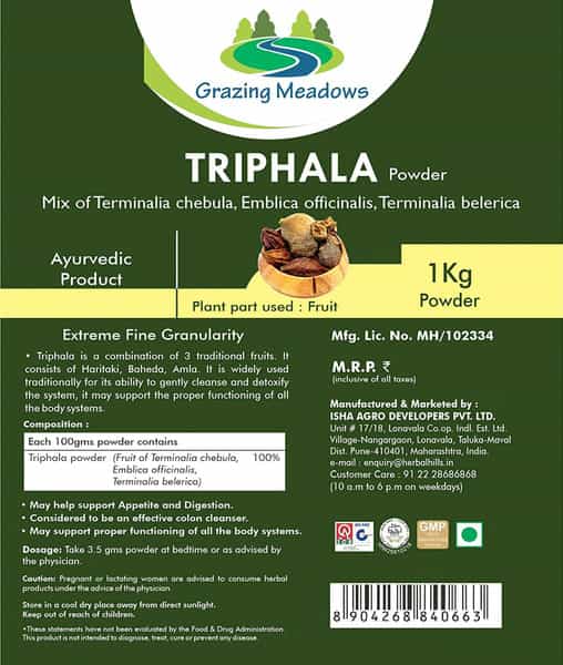 Grazing Meadows Triphala Powder - 1 Kg (Pack Of 5)