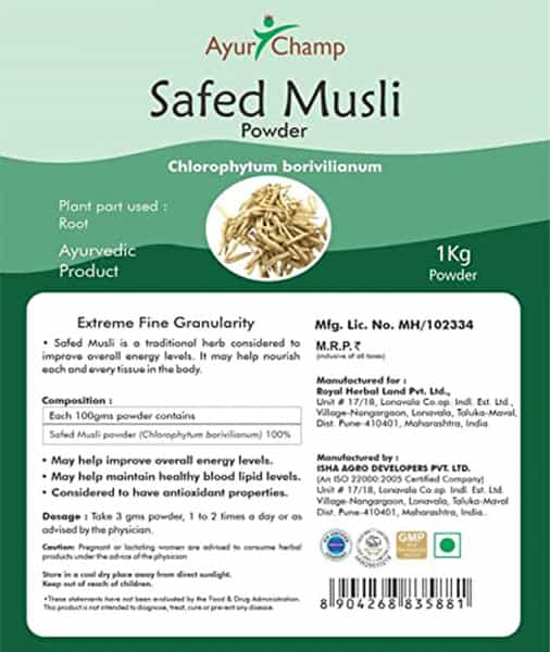 Ayur Champ - Pack Of 2 -Safed Musli Powder Chlorophytum Borivilianum Powder- 1 Kg