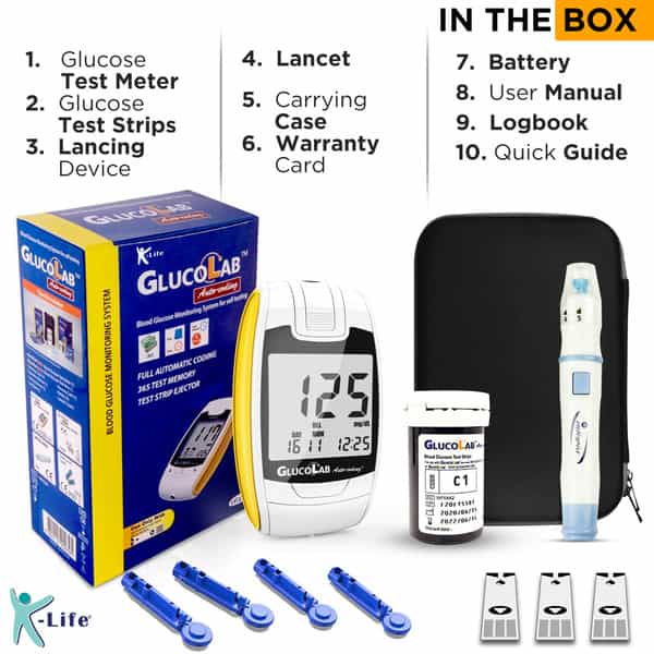 K-Life Glucolab Fully Automatic Blood Glucose Check Sugar Testing Machine With 50 Strips