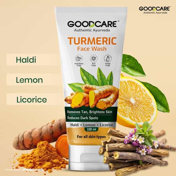 Goodcare Turmeric Face Wash 100Ml | Haldi, Lemon & Licorice | Fights Dark Spots, Tan | Sulphate Free