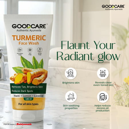 Goodcare Turmeric Face Wash 100Ml | Haldi, Lemon & Licorice | Fights Dark Spots, Tan | Sulphate Free