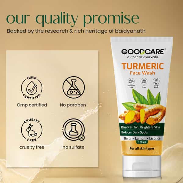 Goodcare Turmeric Face Wash 100Ml | Haldi, Lemon & Licorice | Fights Dark Spots, Tan | Sulphate Free