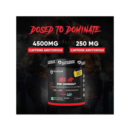 Denzour Nutrition Bee Hp Pre Workout Powder | Energy | Strength & Muscle Pump | Blueberry Flav 300g