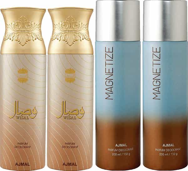 Ajmal 2 Wisal For Women And 2 Magnetize For Men & Women Deodorants Each 200Ml Combo Pack Of 4