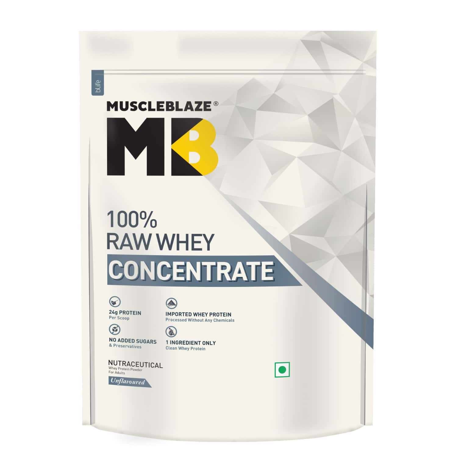 Muscleblaze 100% Clean Raw Whey Protein Concentrate | Unflavoured | 24g Protein Per Scoop | 1 Kg