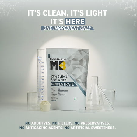 Muscleblaze 100% Clean Raw Whey Protein Concentrate | Unflavoured | 24g Protein Per Scoop | 1 Kg