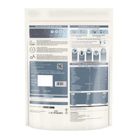 Muscleblaze 100% Clean Raw Whey Protein Concentrate | Unflavoured | 24g Protein Per Scoop | 1 Kg