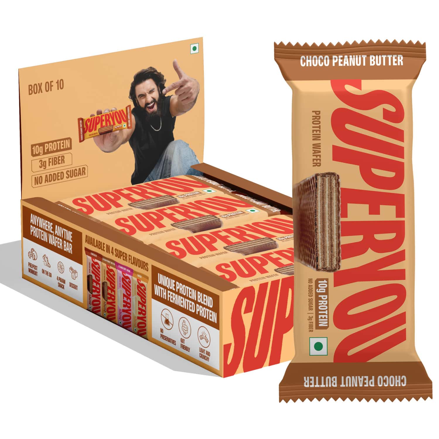Superyou Choco Peanut Butter Protein Wafer Bars (pack Of 10)|10 Gram Protein | 3 Gram Fiber